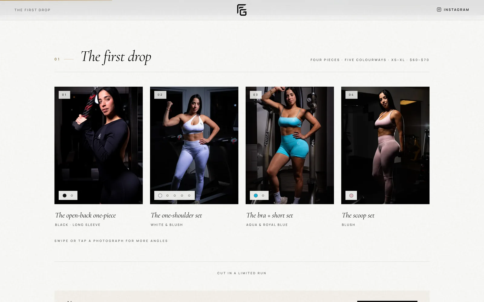 FitGlam · Amanda: The drop · three pieces, priced