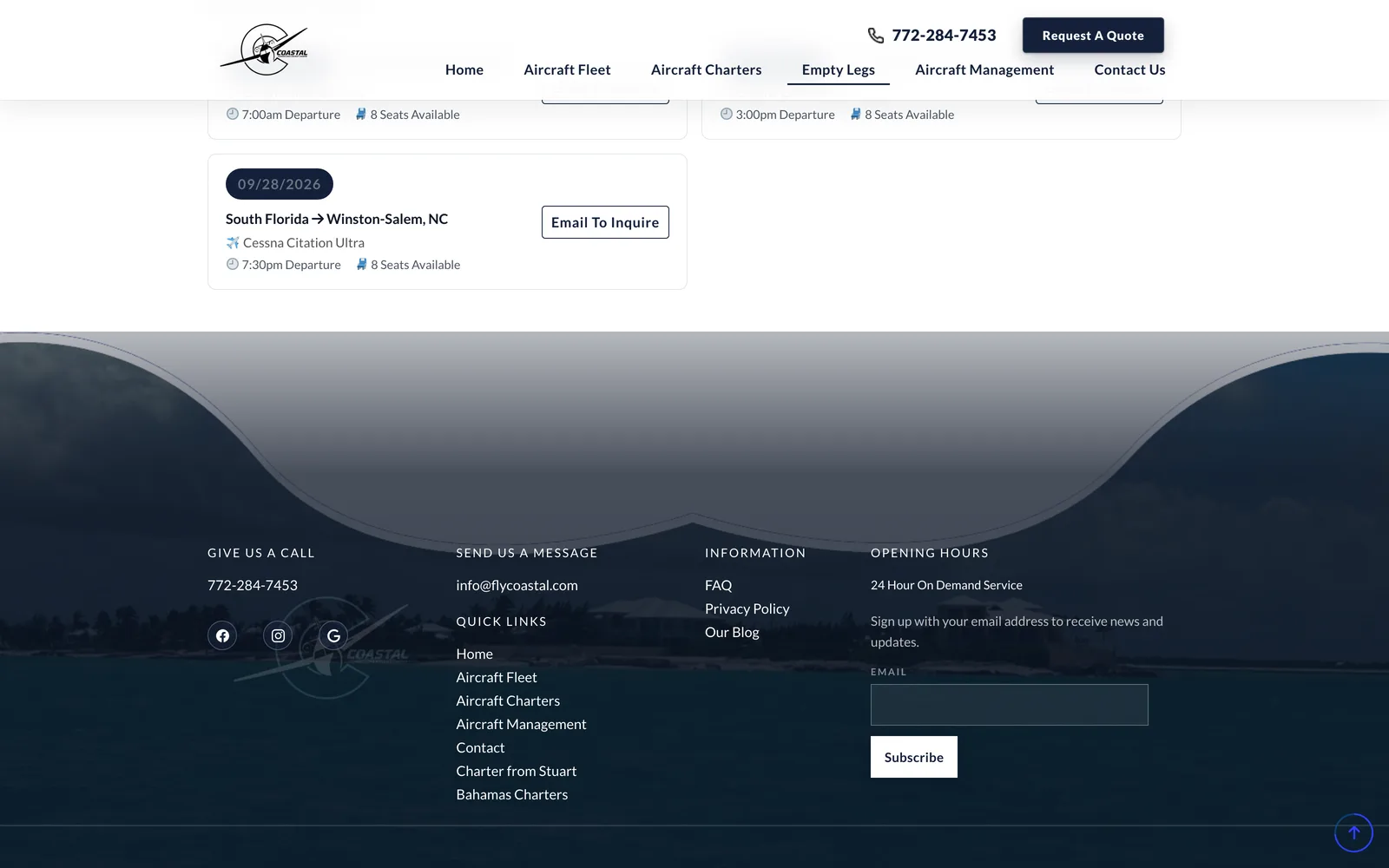 Coastal Connections Aircraft Charter: Empty legs · live inventory
