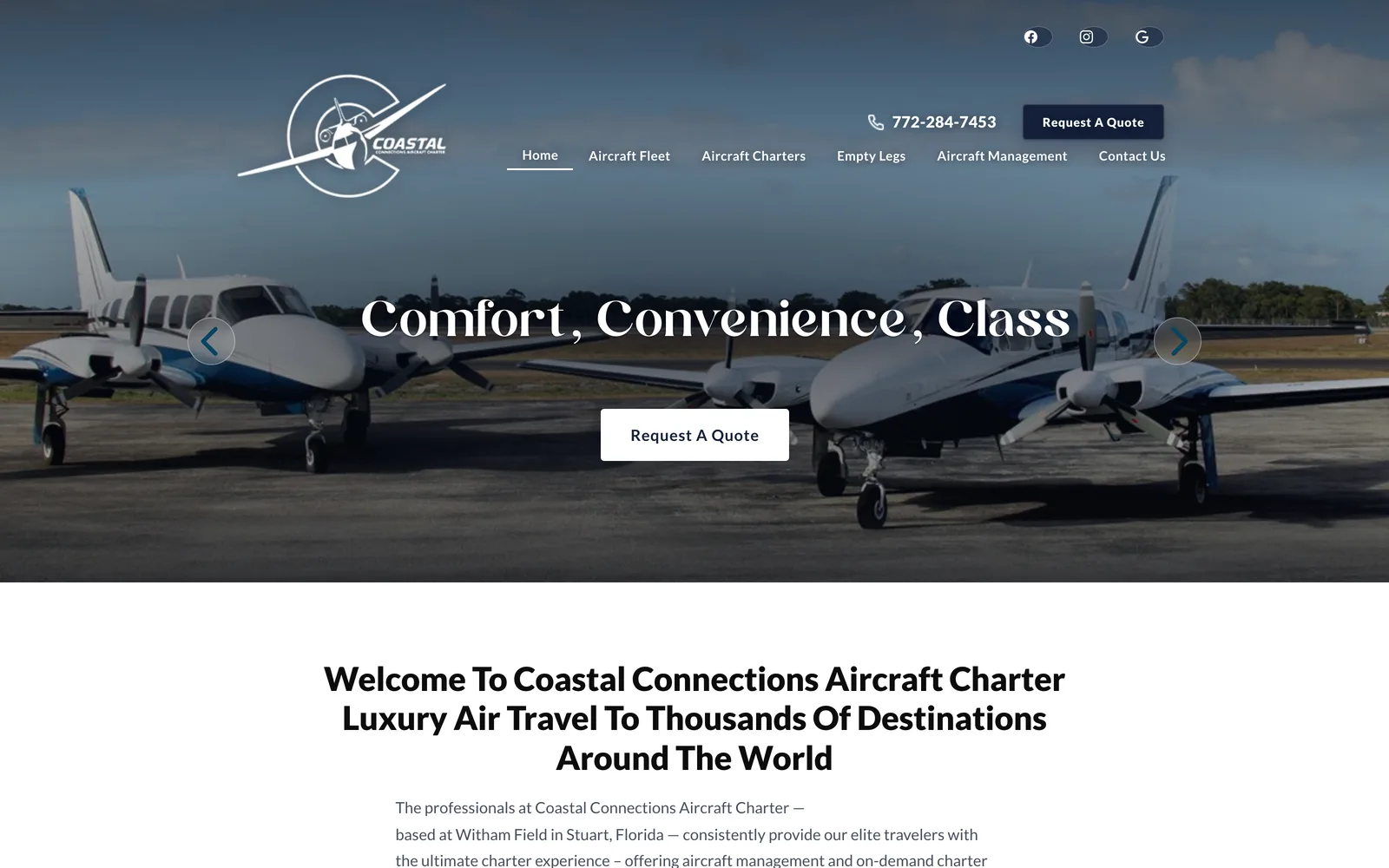 Coastal Connections Aircraft Charter: Hero + request a quote