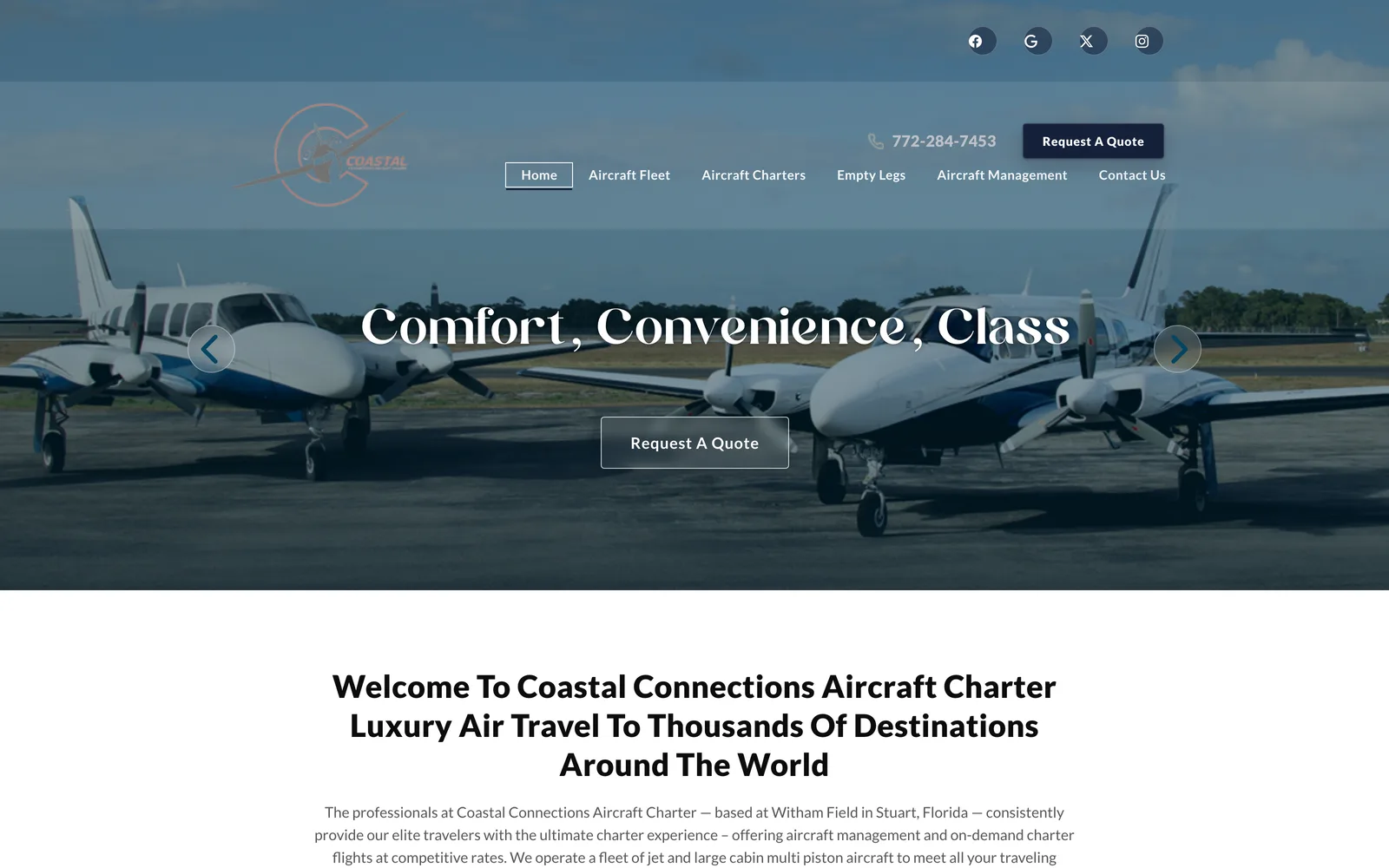 Coastal Connections Aircraft Charter — hero screenshot