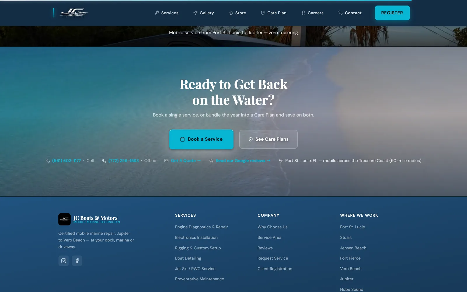 JC Boats and Motors: Contact + footer