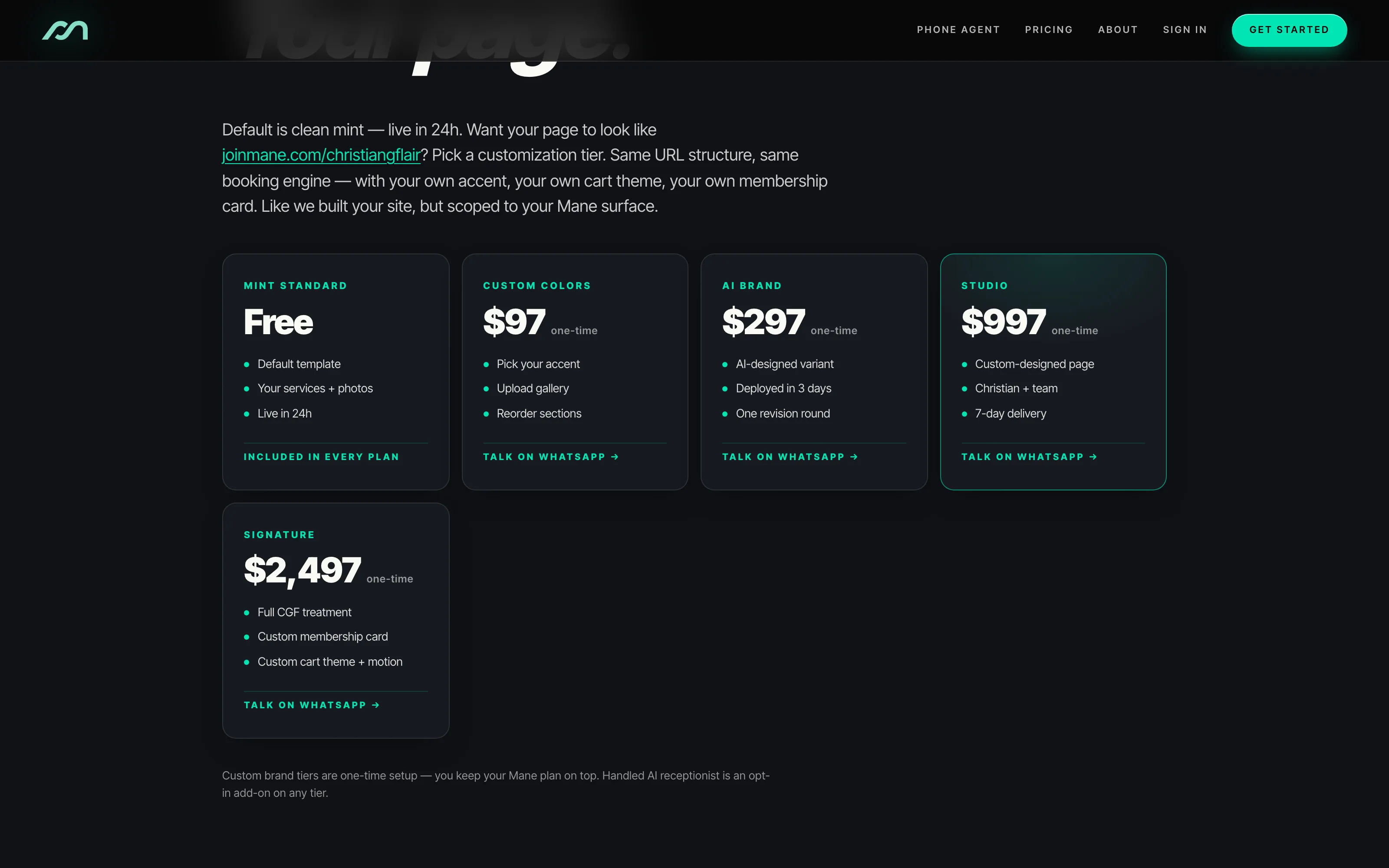 Mane · the platform — Custom Brand tiers