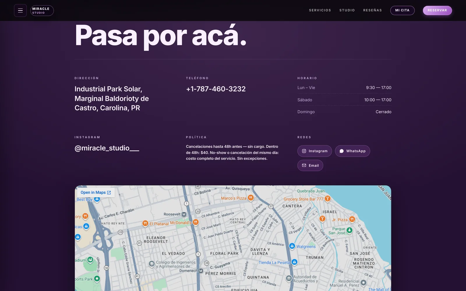 Miracle Studio by Yazmarie — El studio · dirección, horario, política
