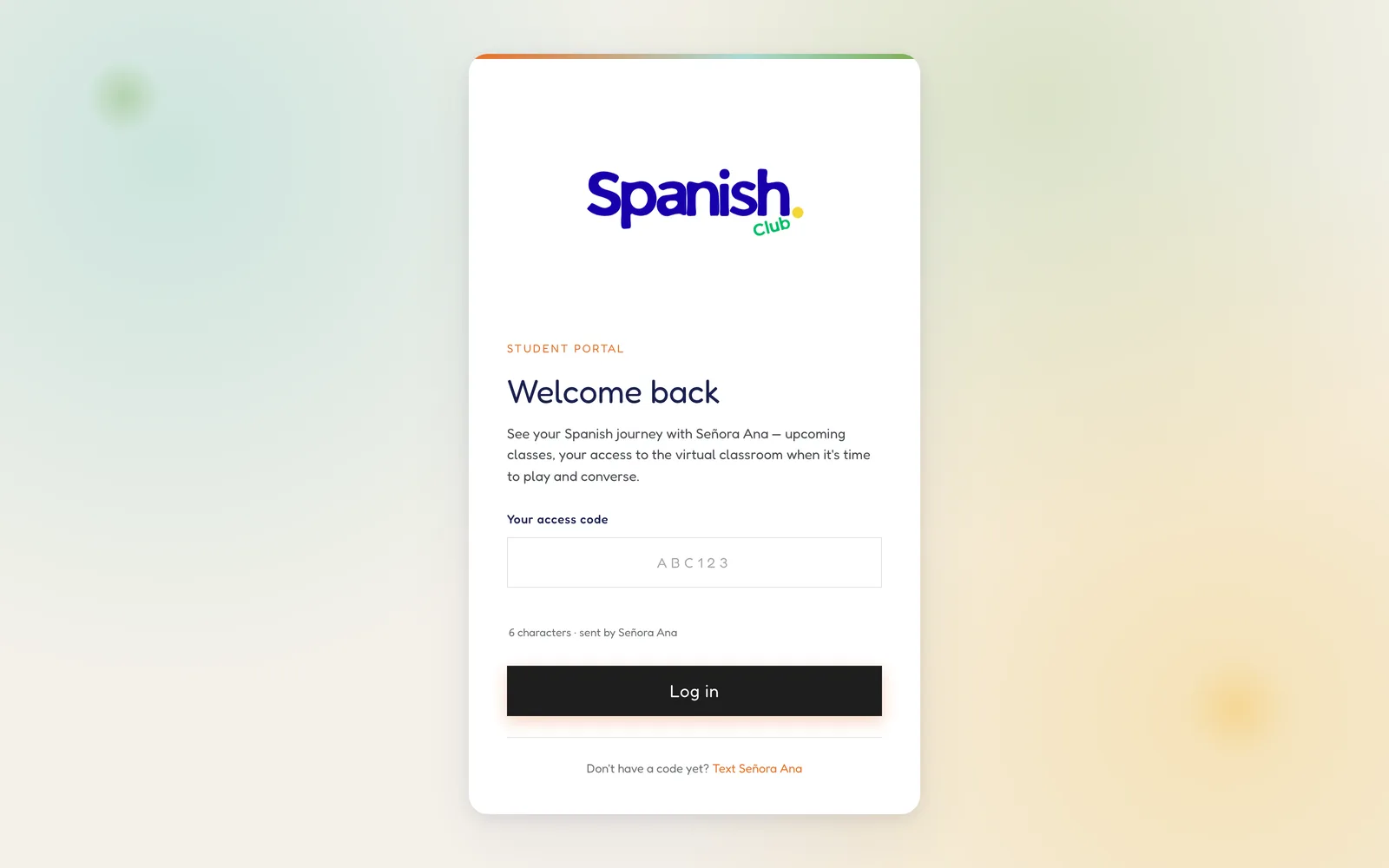 The Spanish Club · Parent Portal: Parent portal · access-code login