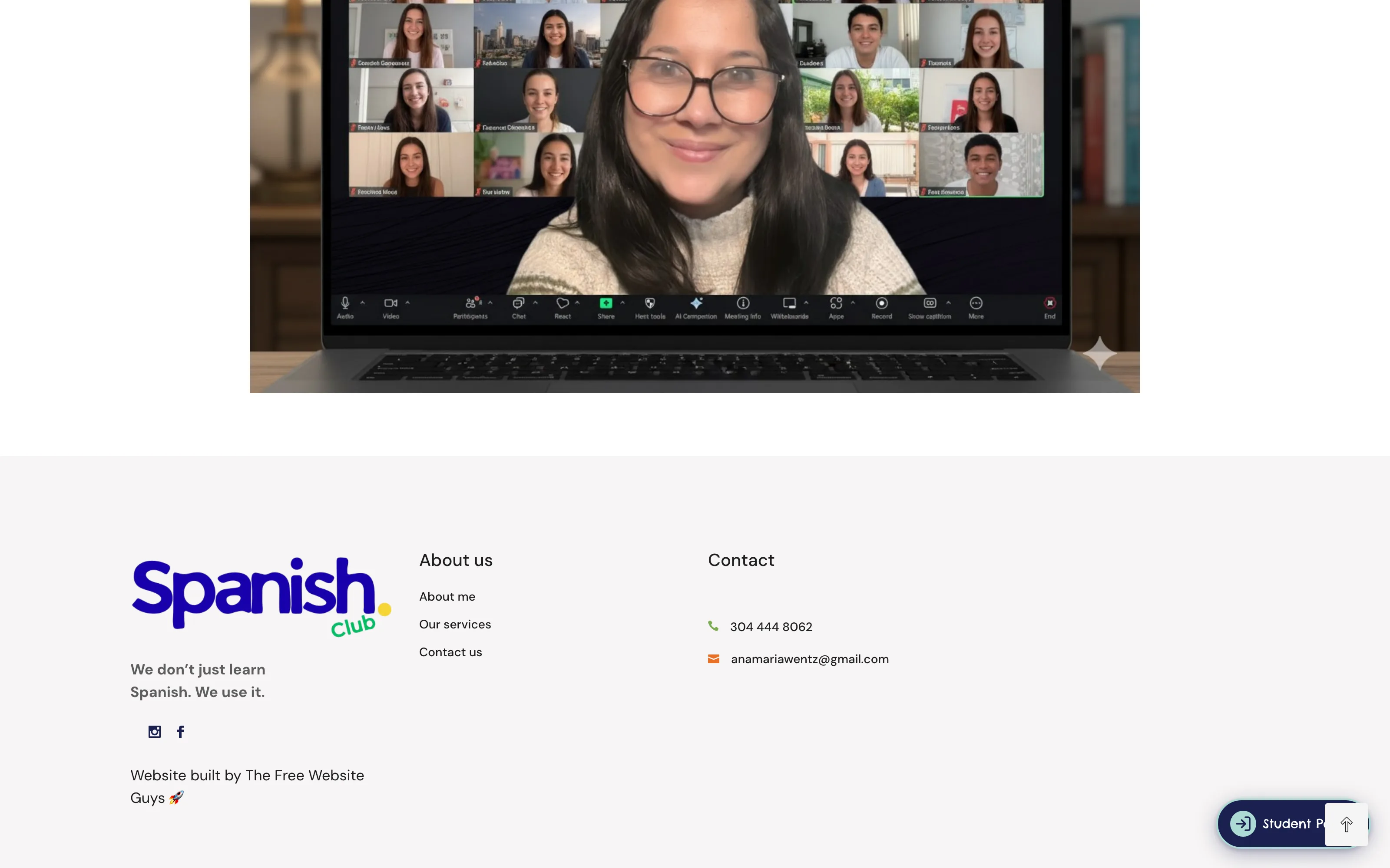 The Spanish Club · Parent Portal — Footer + contact